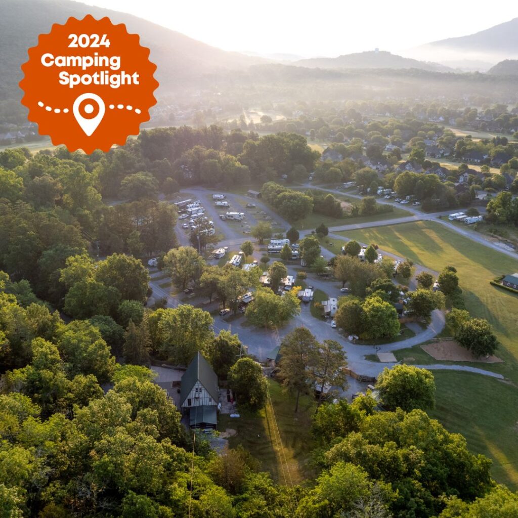 Arial view of Raccoon mountain Campground with a spot2nite award